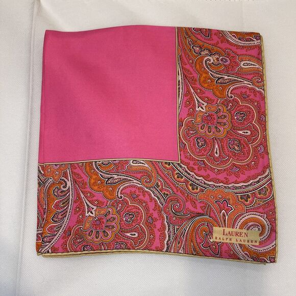 Ralph Lauren Accessories - Ralph Lauren Vintage 100% Silk Paisley Scarf 21”x20.5” Pink Multicolor New